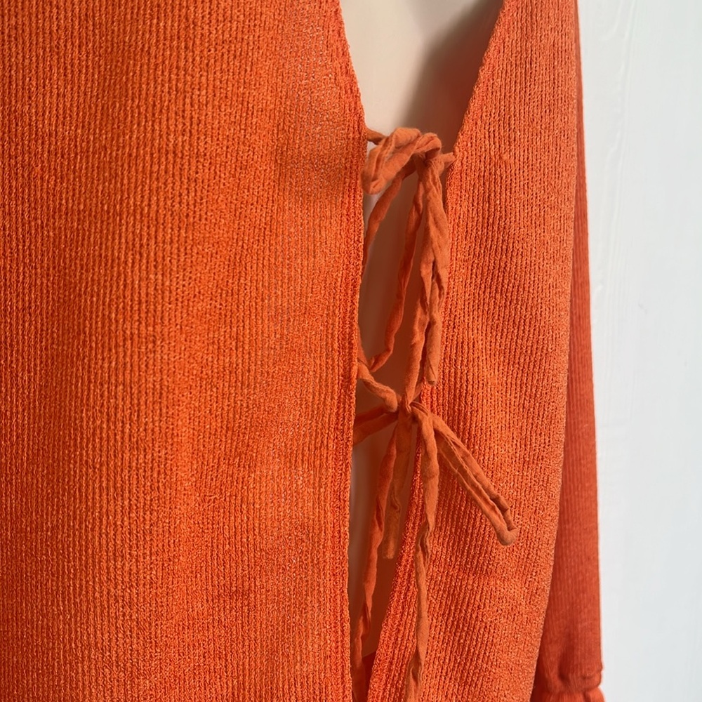 Free People - Hello Hacci Bright Orange Knit Oversized Cardigan Size Medium - Picture 6 of 13